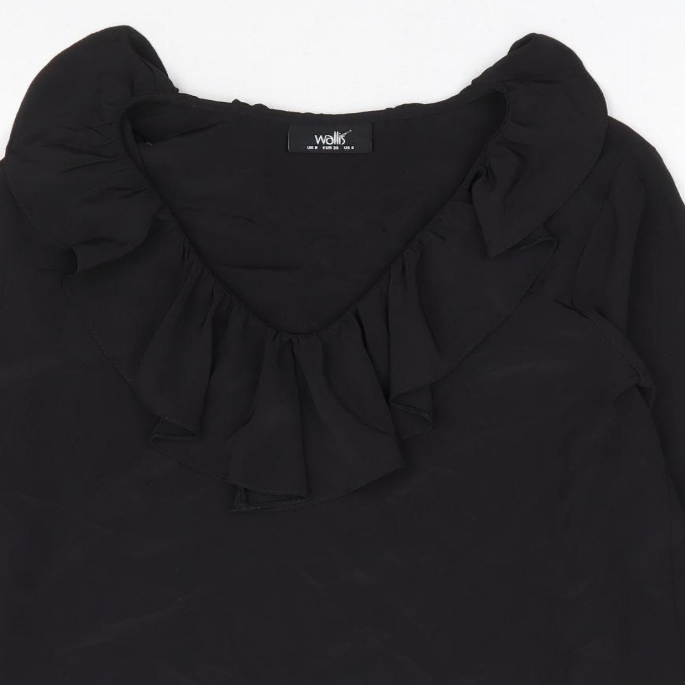 Wallis Womens Black Polyester Basic Blouse Size 8 V-Neck