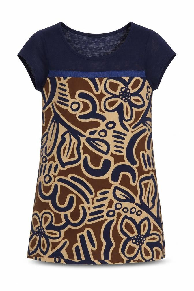 Trend Womens Brown Floral Polyester Shift Size 10 Round Neck Pullover