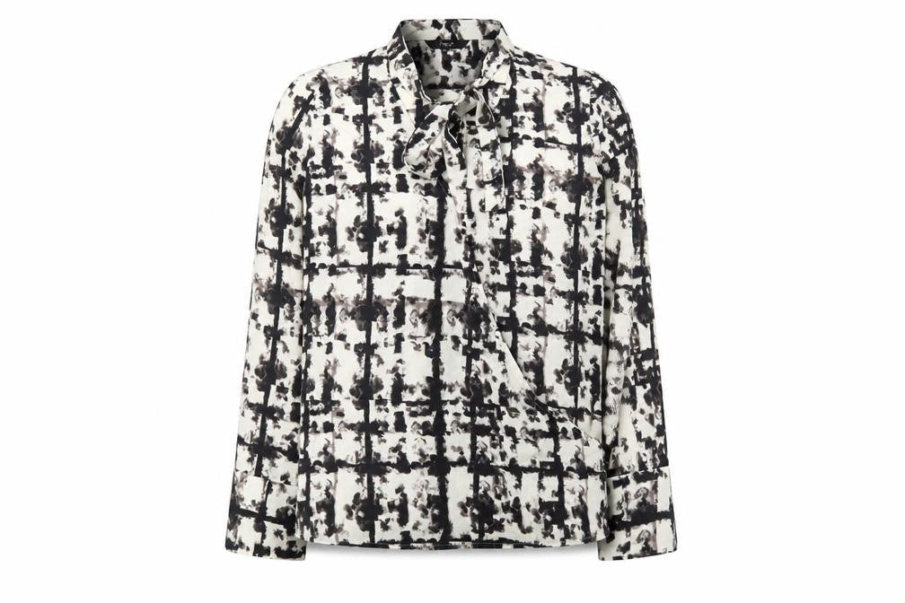 Next Womens Beige Geometric Polyester Wrap Blouse Size 6 V-Neck - Faux Wrap Pussy Bow Neck