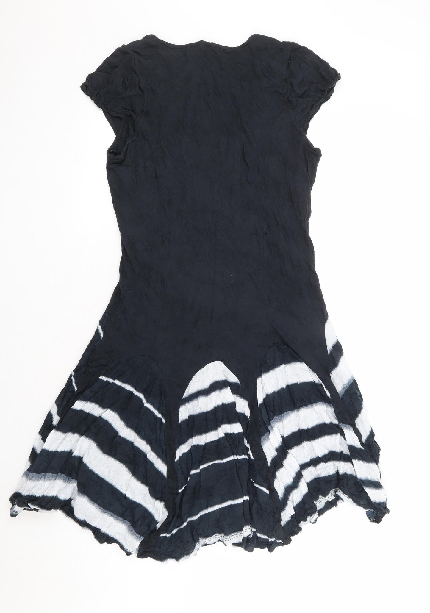 LAUREN VIDAL Womens Blue Striped Viscose Skater Dress Size S V-Neck Button - Tie Dye