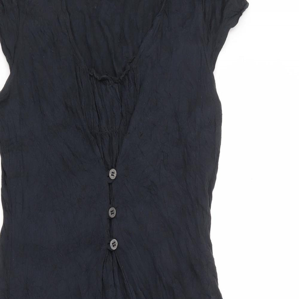 LAUREN VIDAL Womens Blue Striped Viscose Skater Dress Size S V-Neck Button - Tie Dye