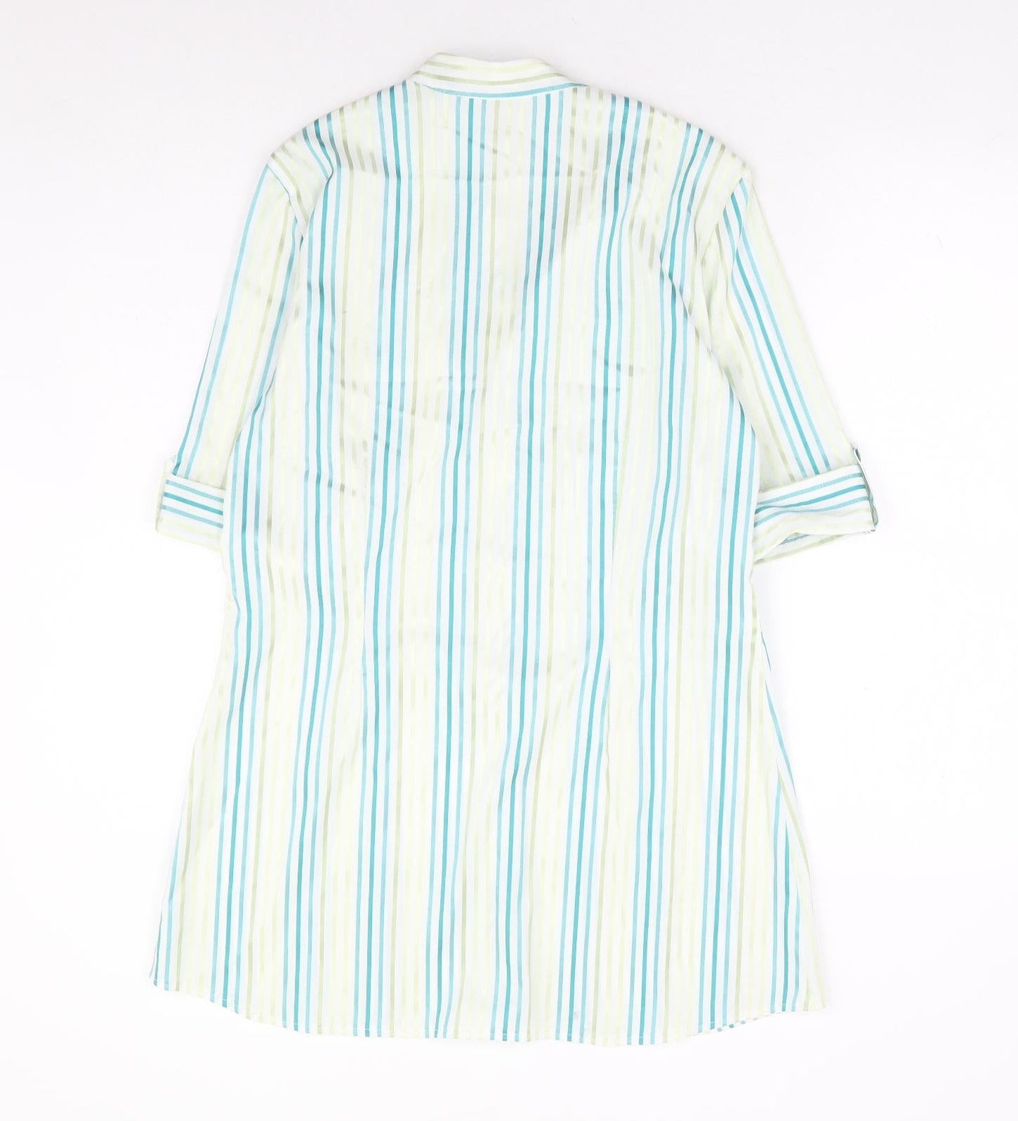 M&Co Womens Blue Striped Polyester Basic Button-Up Size 14 V-Neck