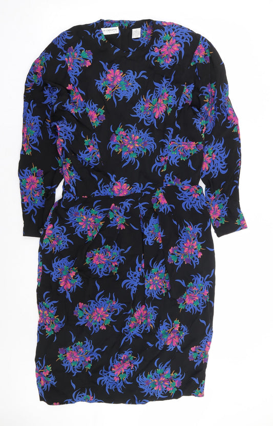 Liz Clairborne Womens Multicoloured Floral Rayon A-Line Size 6 Round Neck Zip