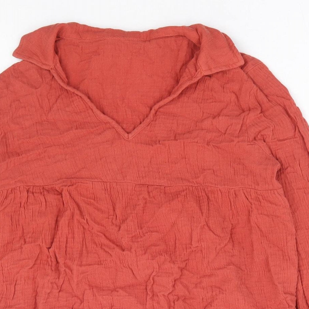 SheIn Womens Orange 100% Cotton Basic Blouse Size XS Collared