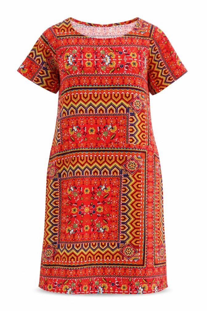Preworn Womens Red Geometric Polyester A-Line Size S Round Neck Pullover