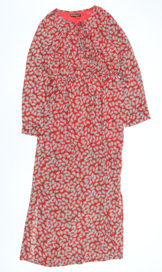 Sheilay Womens Red Floral Polyester Fit & Flare Size S Round Neck Tie