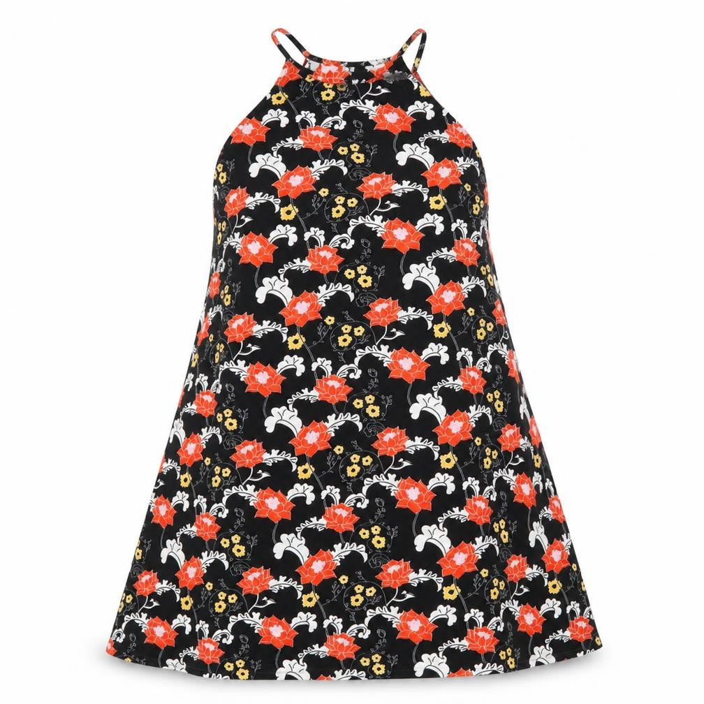 Zara Womens Black Floral Polyester A-Line Size S Crew Neck Pullover - Racer Back