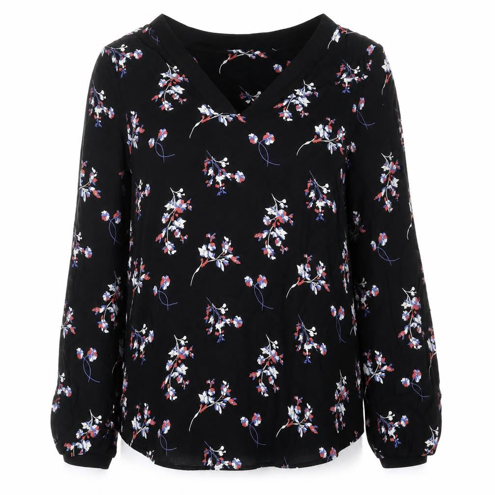 Autograph Womens Black Floral Viscose Basic Blouse Size 8 V-Neck