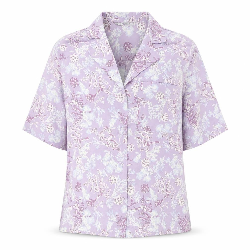 Zara Womens Purple Floral Polyester Basic Button-Up Size S Collared
