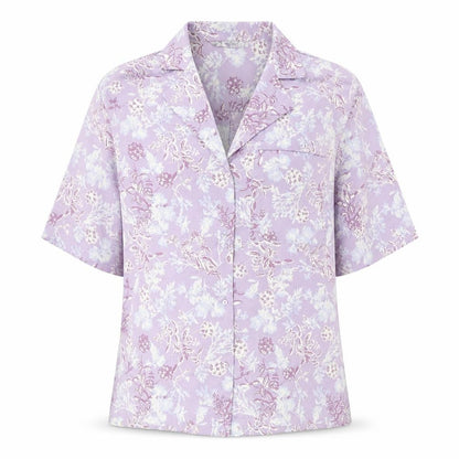 Zara Womens Purple Floral Polyester Basic Button-Up Size S Collared