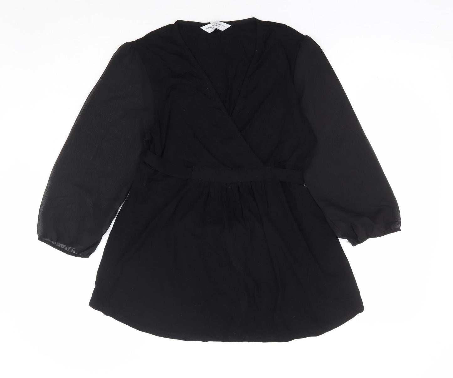 Dorothy Perkins Womens Black Viscose Basic Blouse Size 12 V-Neck - Chiffon Sleeve