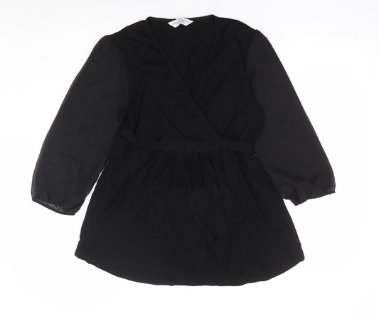 Dorothy Perkins Womens Black Viscose Basic Blouse Size 12 V-Neck - Chiffon Sleeve