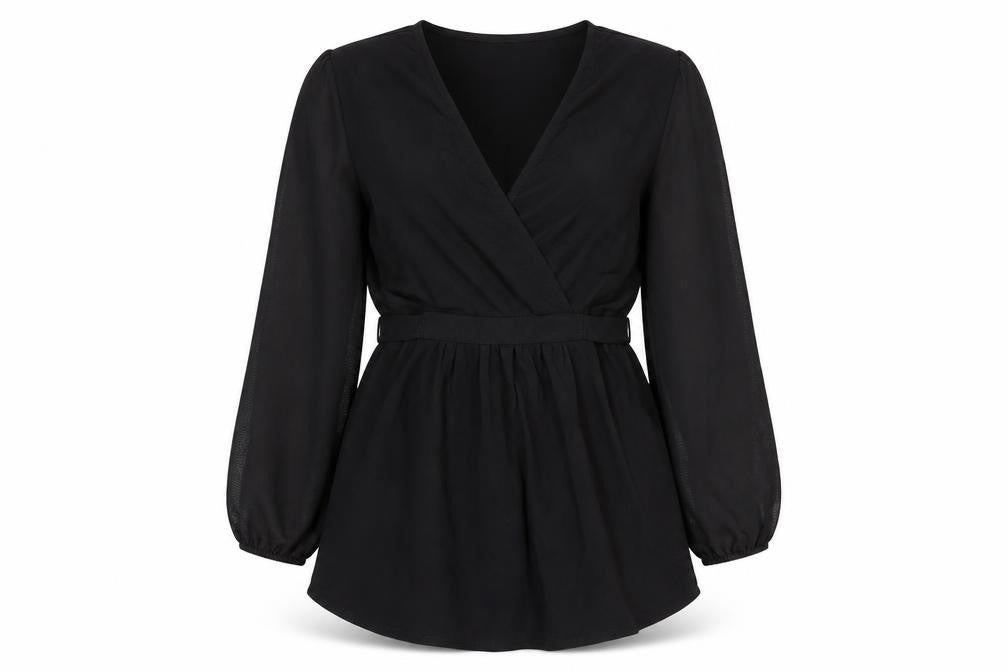 Dorothy Perkins Womens Black Viscose Basic Blouse Size 12 V-Neck - Chiffon Sleeve