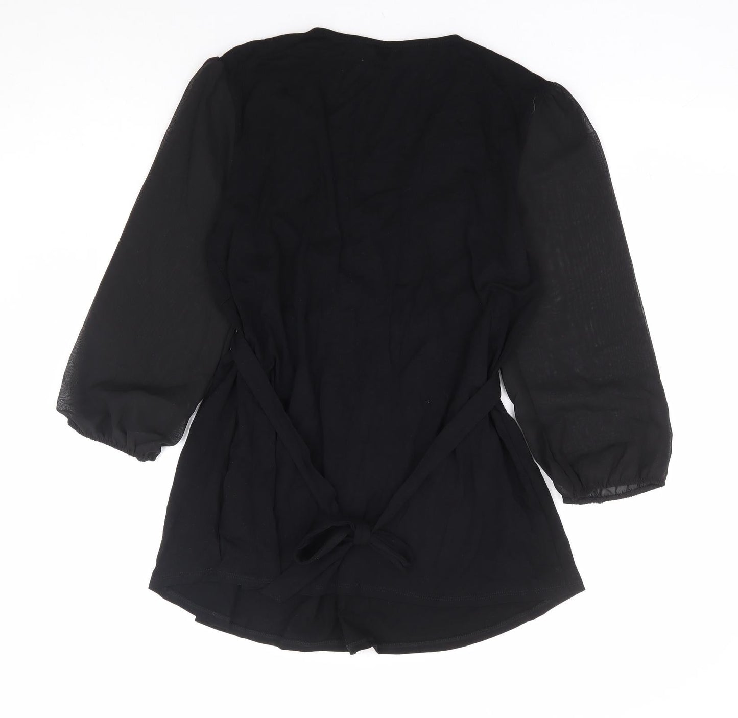 Dorothy Perkins Womens Black Viscose Basic Blouse Size 12 V-Neck - Chiffon Sleeve