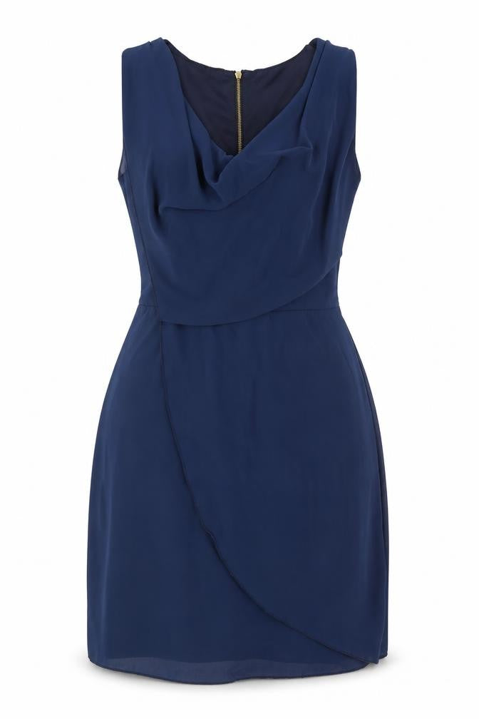 WalG Womens Blue Polyester Fit & Flare Size M Cowl Neck Zip