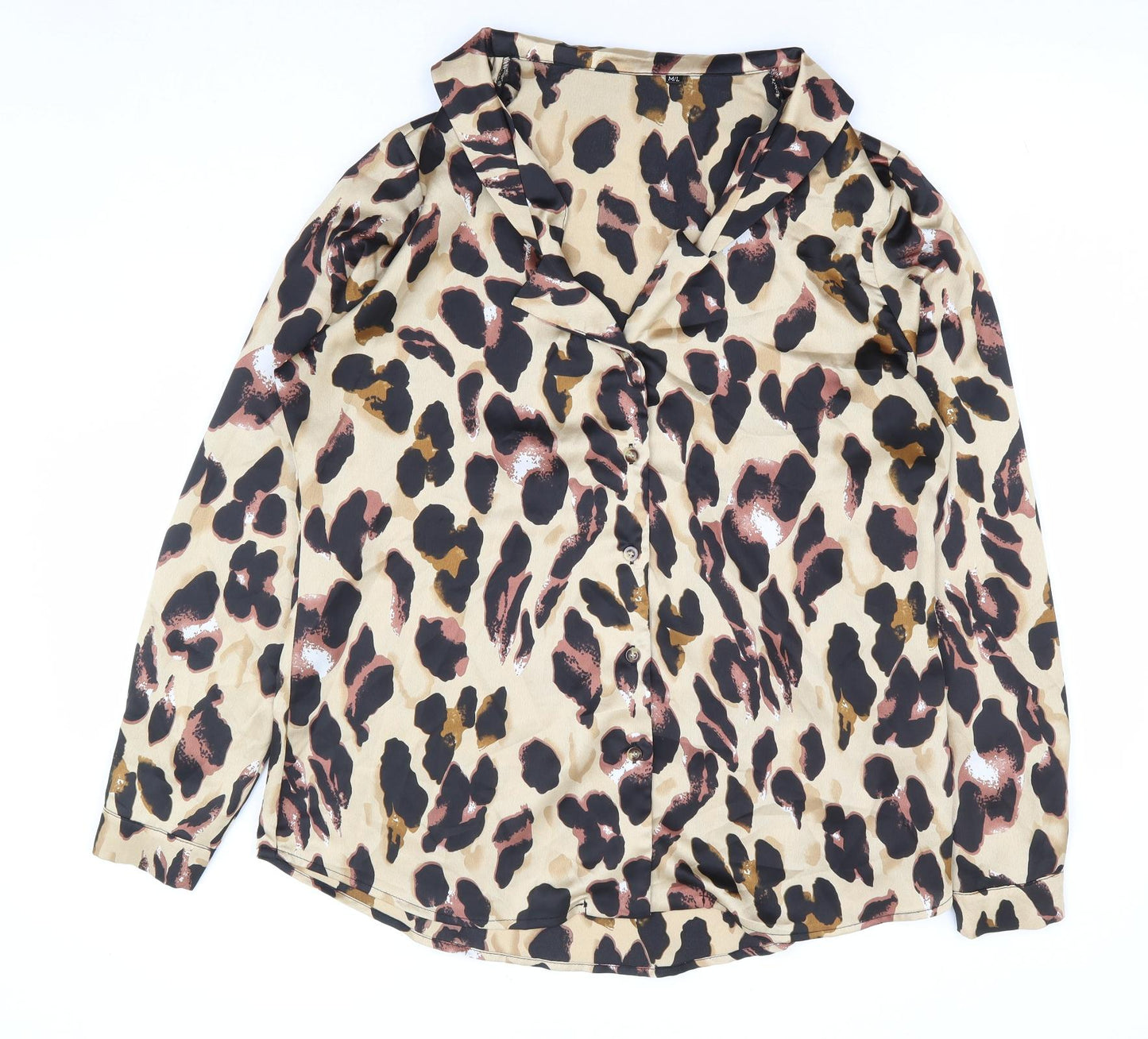 Preworn Womens Brown Animal Print Polyester Basic Button-Up Size M Collared - Leopard Print