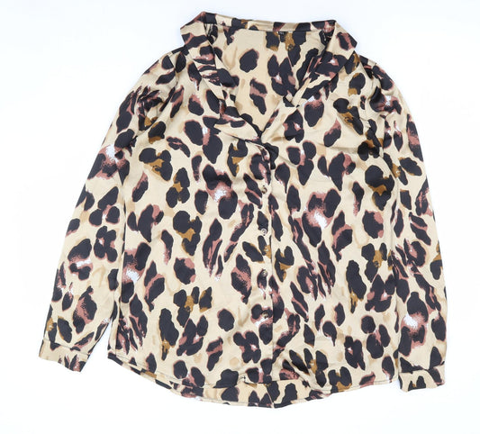 Preworn Womens Brown Animal Print Polyester Basic Button-Up Size M Collared - Leopard Print