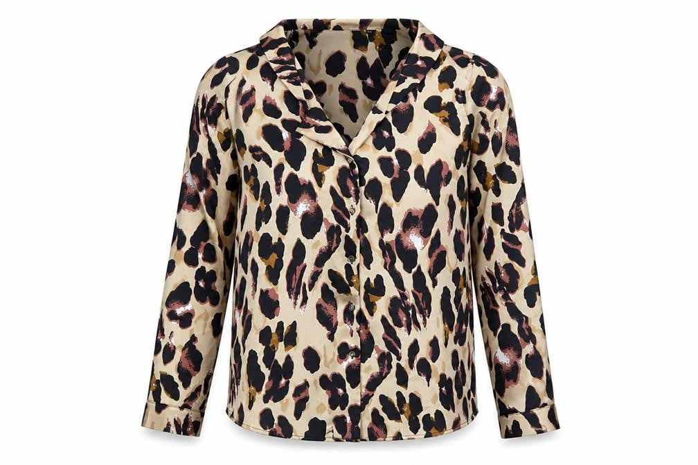 Preworn Womens Brown Animal Print Polyester Basic Button-Up Size M Collared - Leopard Print