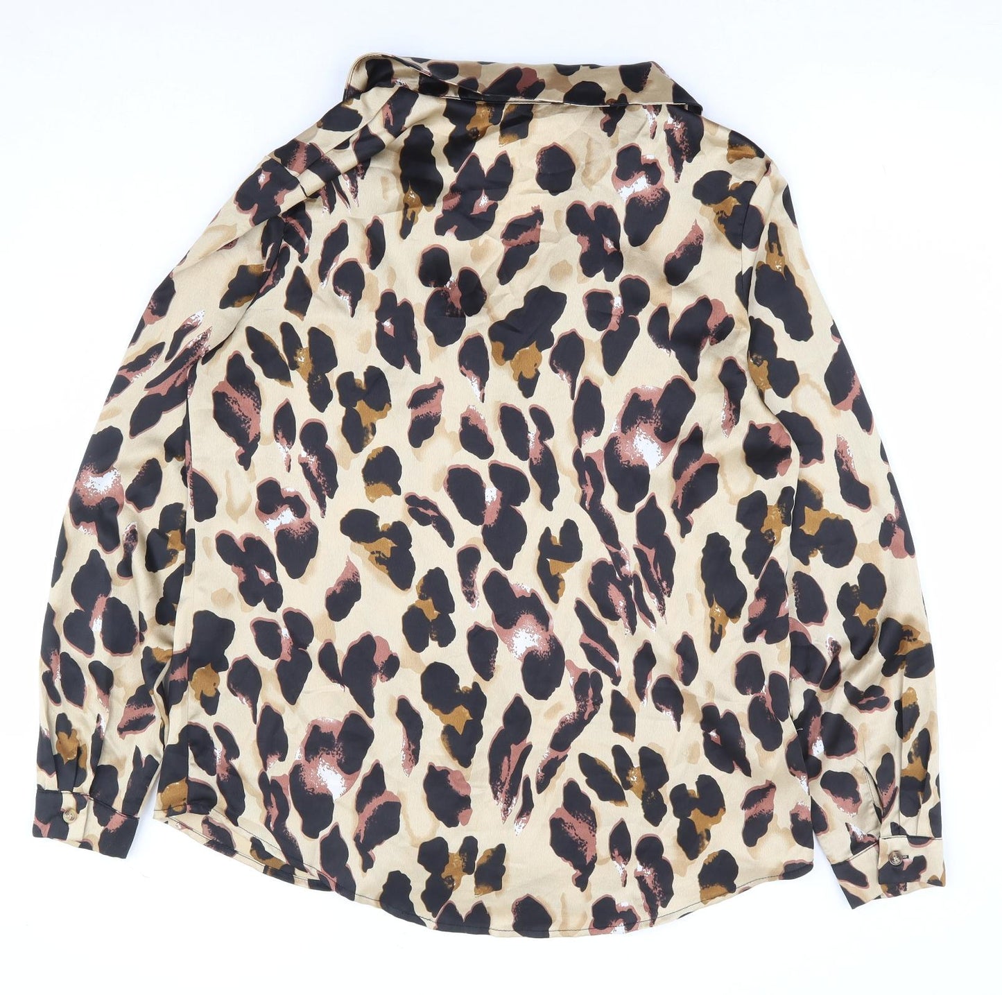 Preworn Womens Brown Animal Print Polyester Basic Button-Up Size M Collared - Leopard Print
