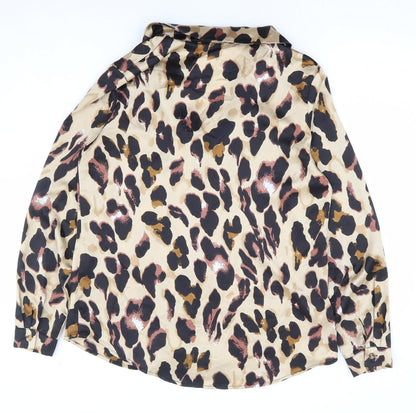 Preworn Womens Brown Animal Print Polyester Basic Button-Up Size M Collared - Leopard Print