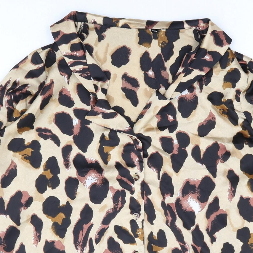 Preworn Womens Brown Animal Print Polyester Basic Button-Up Size M Collared - Leopard Print