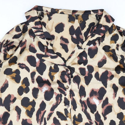 Preworn Womens Brown Animal Print Polyester Basic Button-Up Size M Collared - Leopard Print