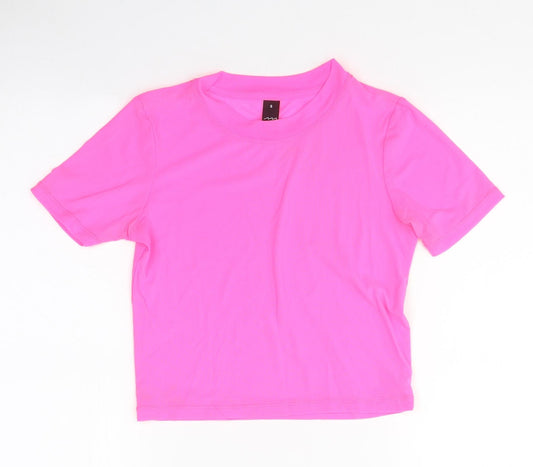 Preworn Womens Pink Polyester Cropped T-Shirt Size S Round Neck
