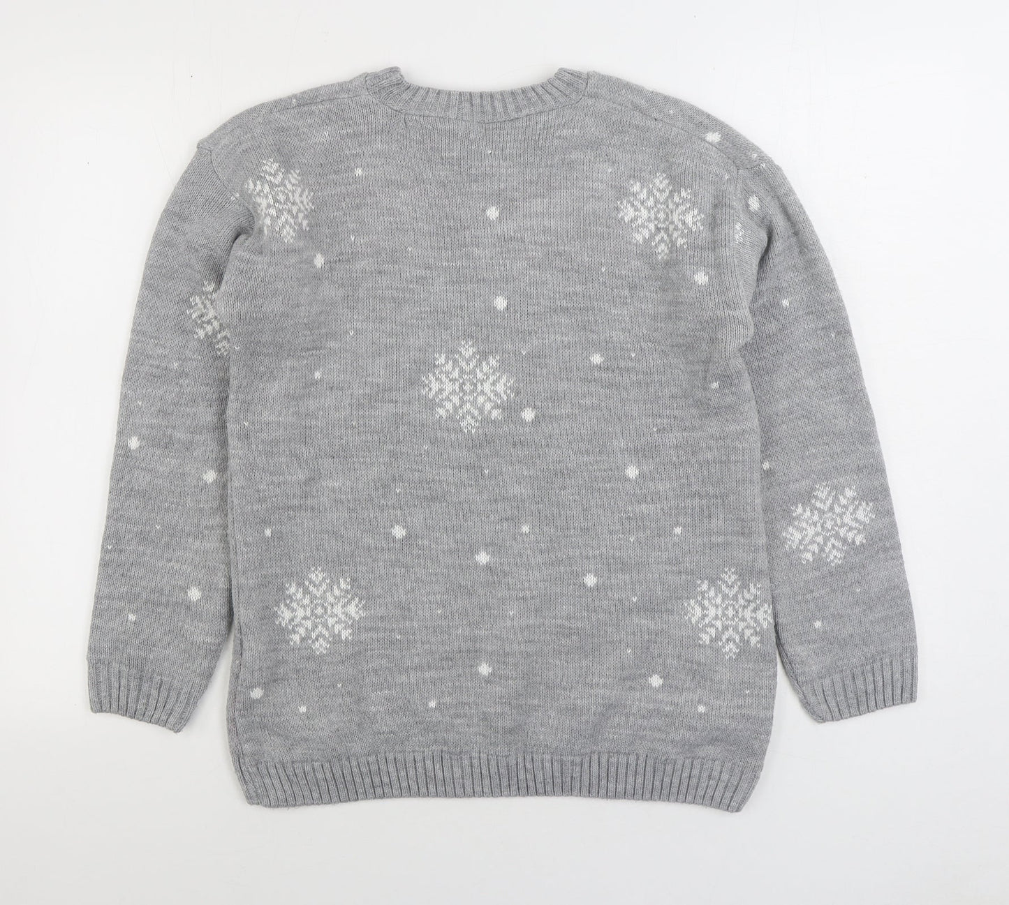 Preworn Womens Grey Round Neck Geometric Acrylic Pullover Jumper Size S - Olaf Frozen