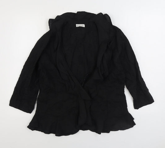 Alterna Womens Black Linen Basic Blouse Size 6 V-Neck