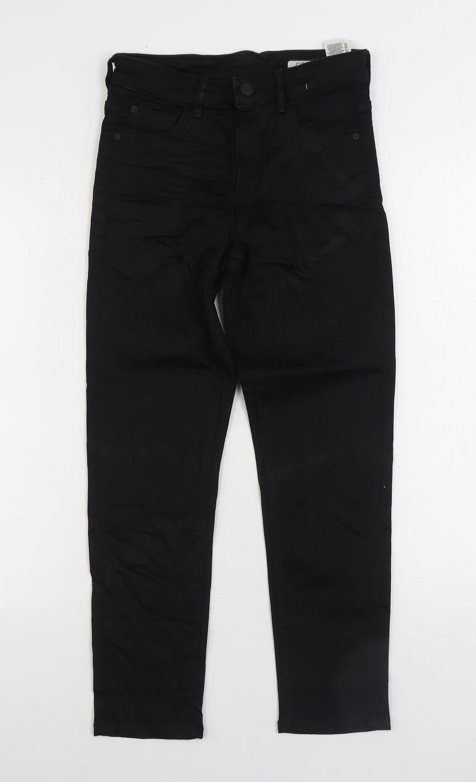 Marks and Spencer Womens Black Cotton Straight Jeans Size 8 L24 in Regular Zip