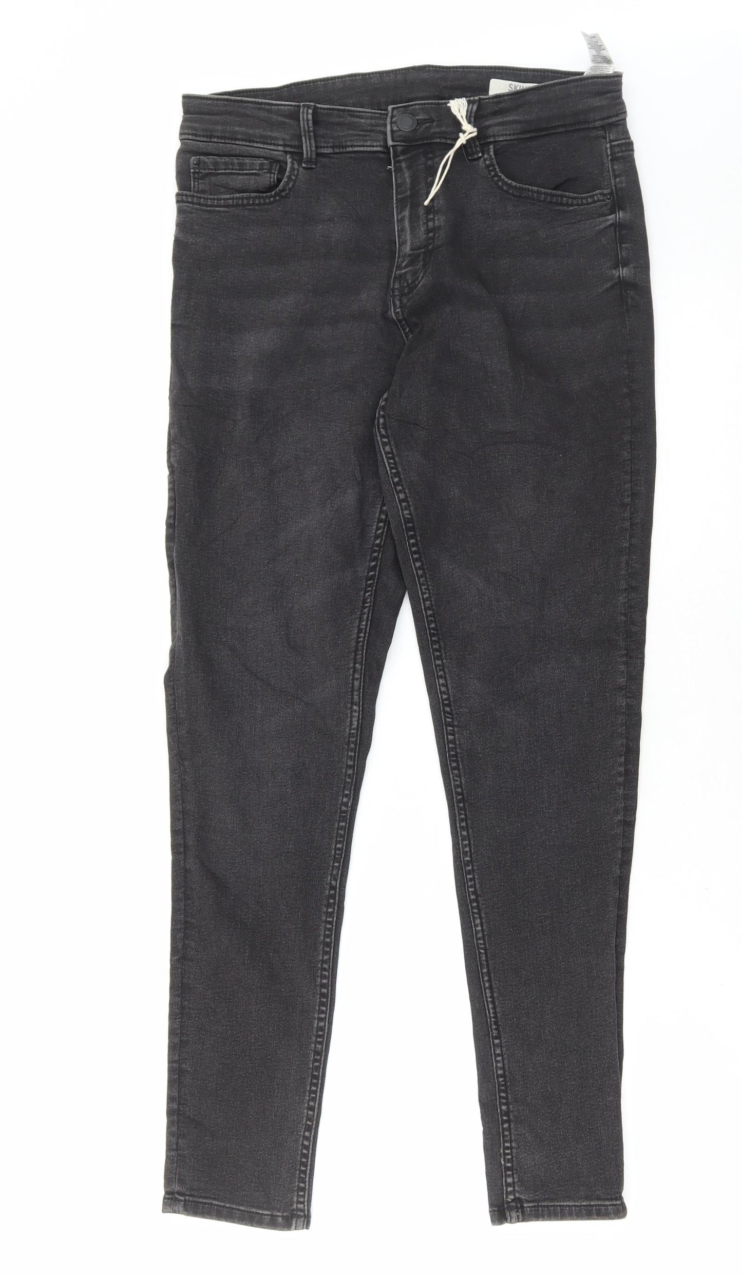 Marks and Spencer Womens Grey Cotton Skinny Jeans Size 12 L27 in Regular Button