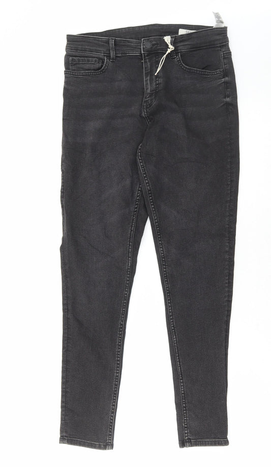 Marks and Spencer Womens Grey Cotton Skinny Jeans Size 12 L27 in Regular Button