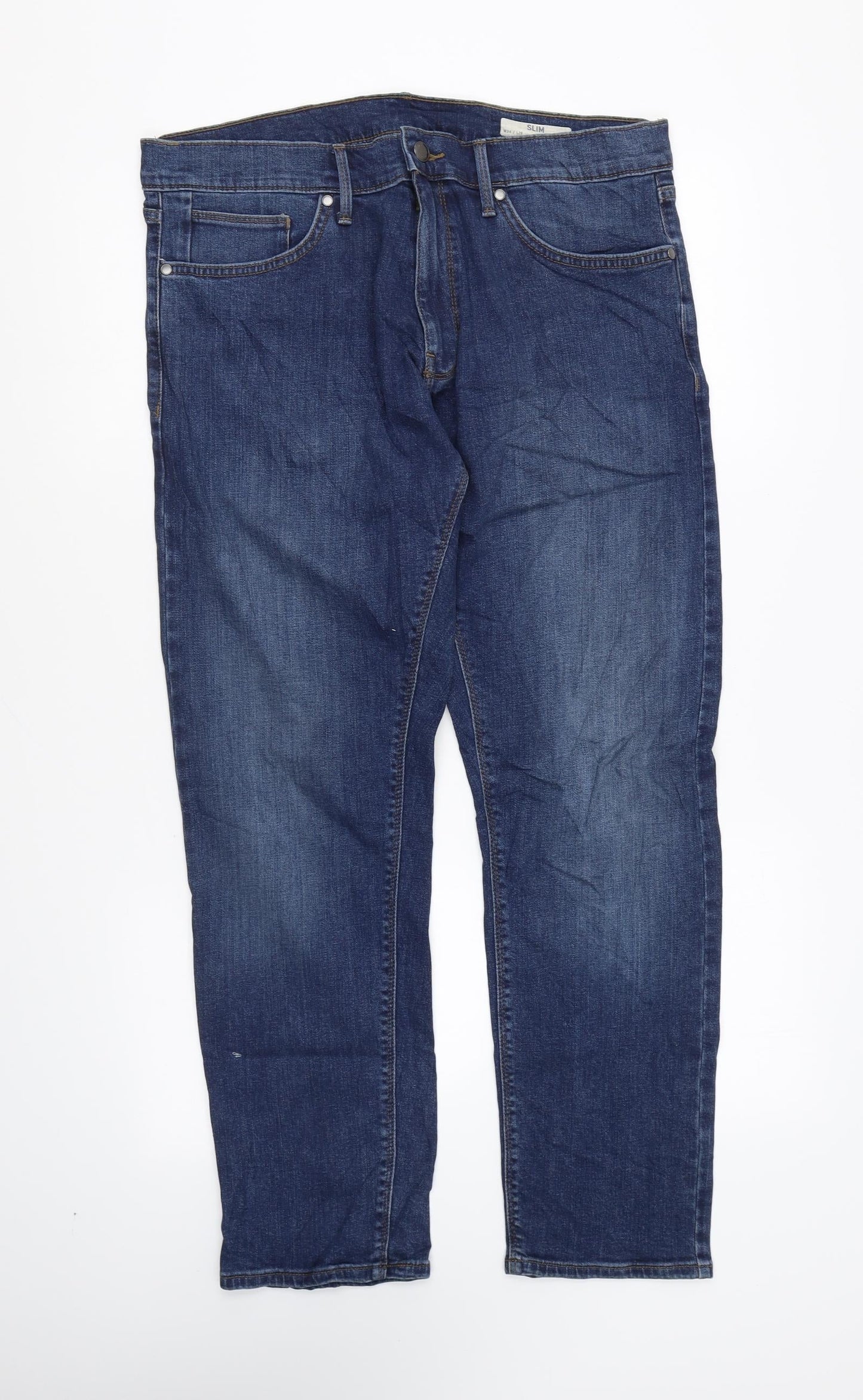 Marks and Spencer Womens Blue Cotton Straight Jeans Size 34 in L29 in Regular Zip