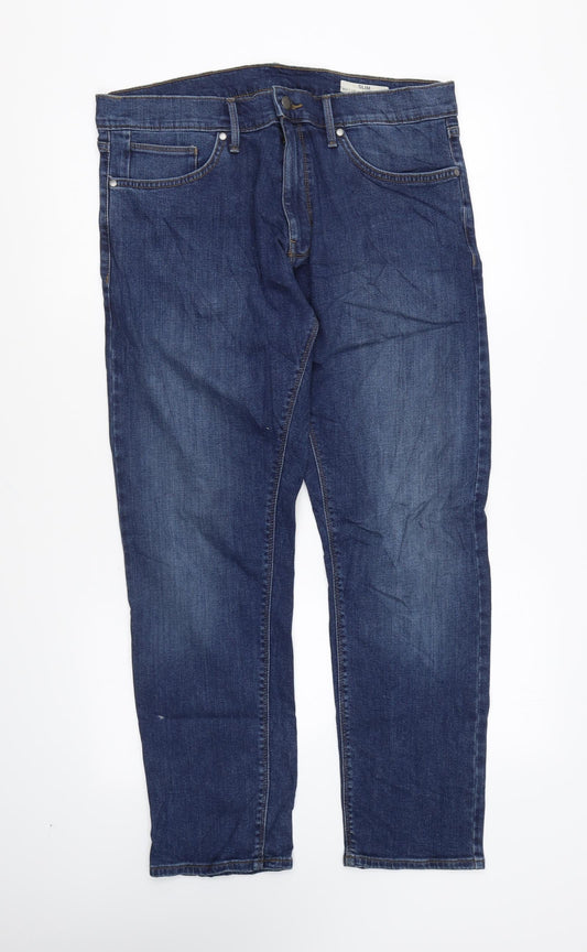 Marks and Spencer Womens Blue Cotton Straight Jeans Size 34 in L29 in Regular Zip