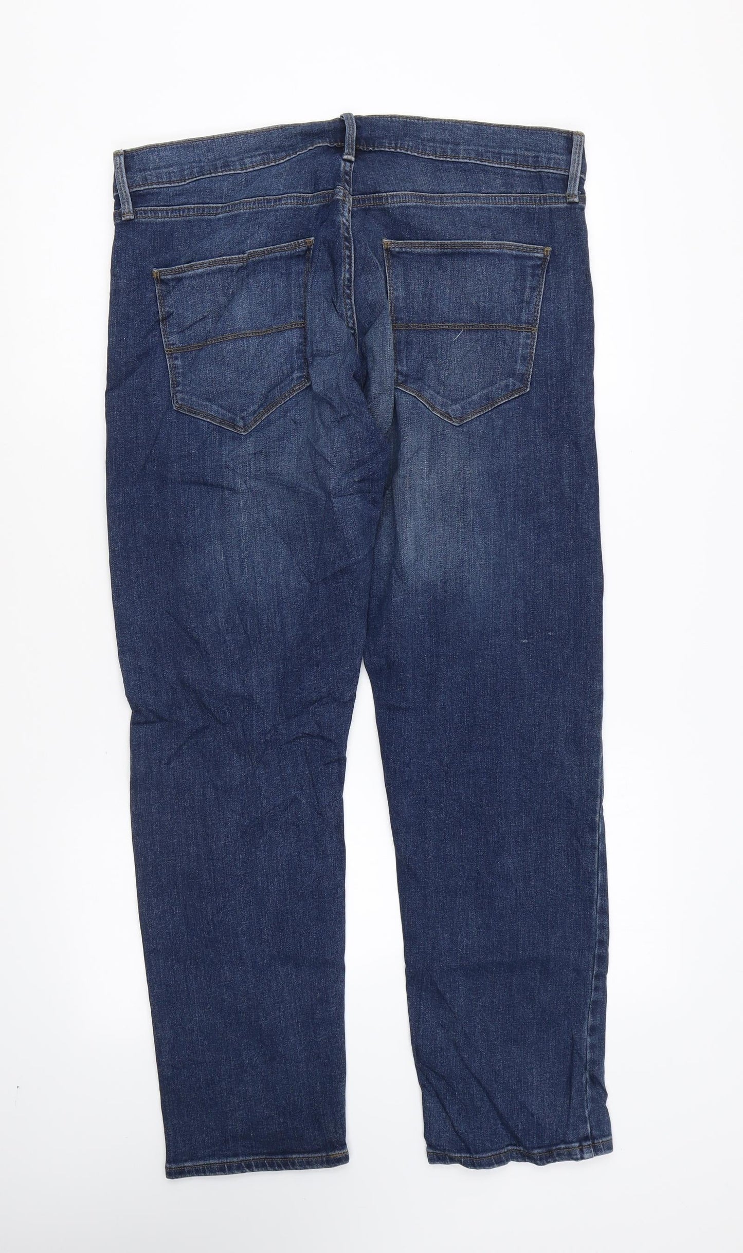 Marks and Spencer Womens Blue Cotton Straight Jeans Size 34 in L29 in Regular Zip