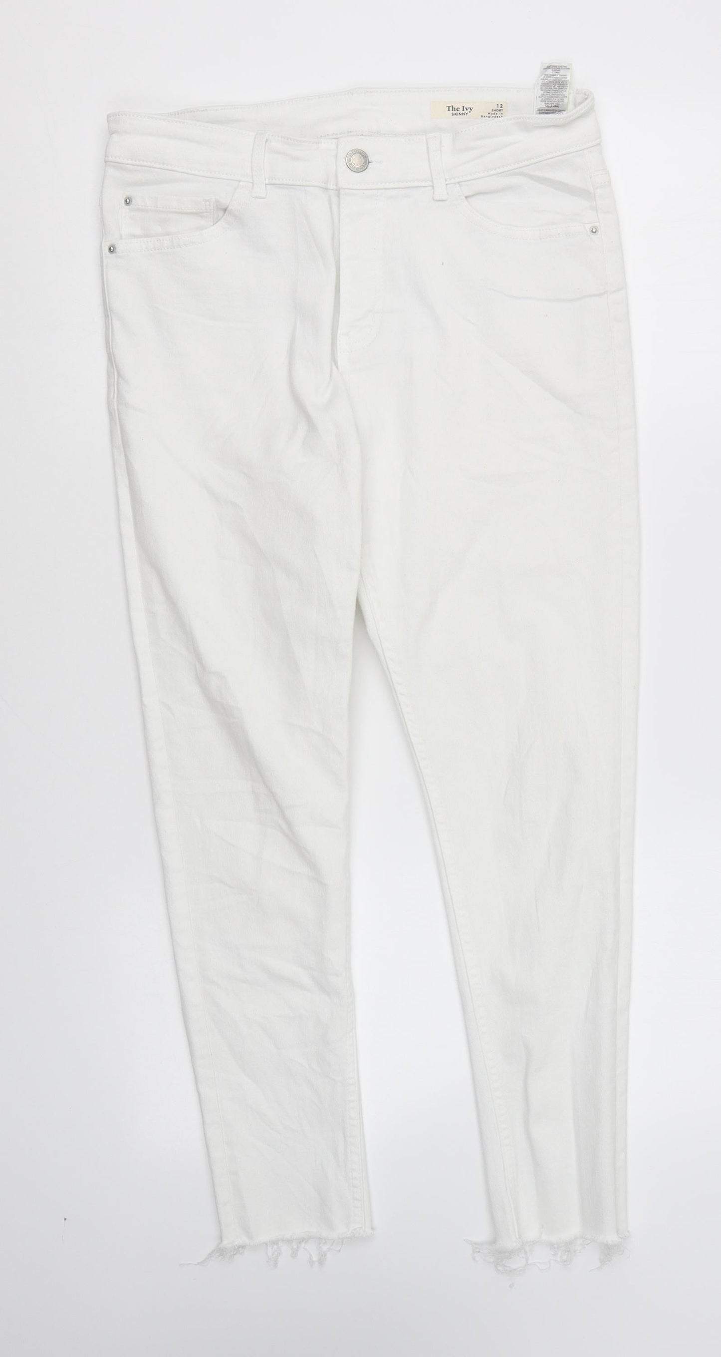 Marks and Spencer Womens White Cotton Skinny Jeans Size 12 L25 in Regular Zip