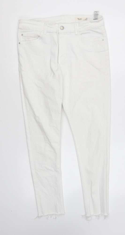 Marks and Spencer Womens White Cotton Skinny Jeans Size 12 L25 in Regular Zip