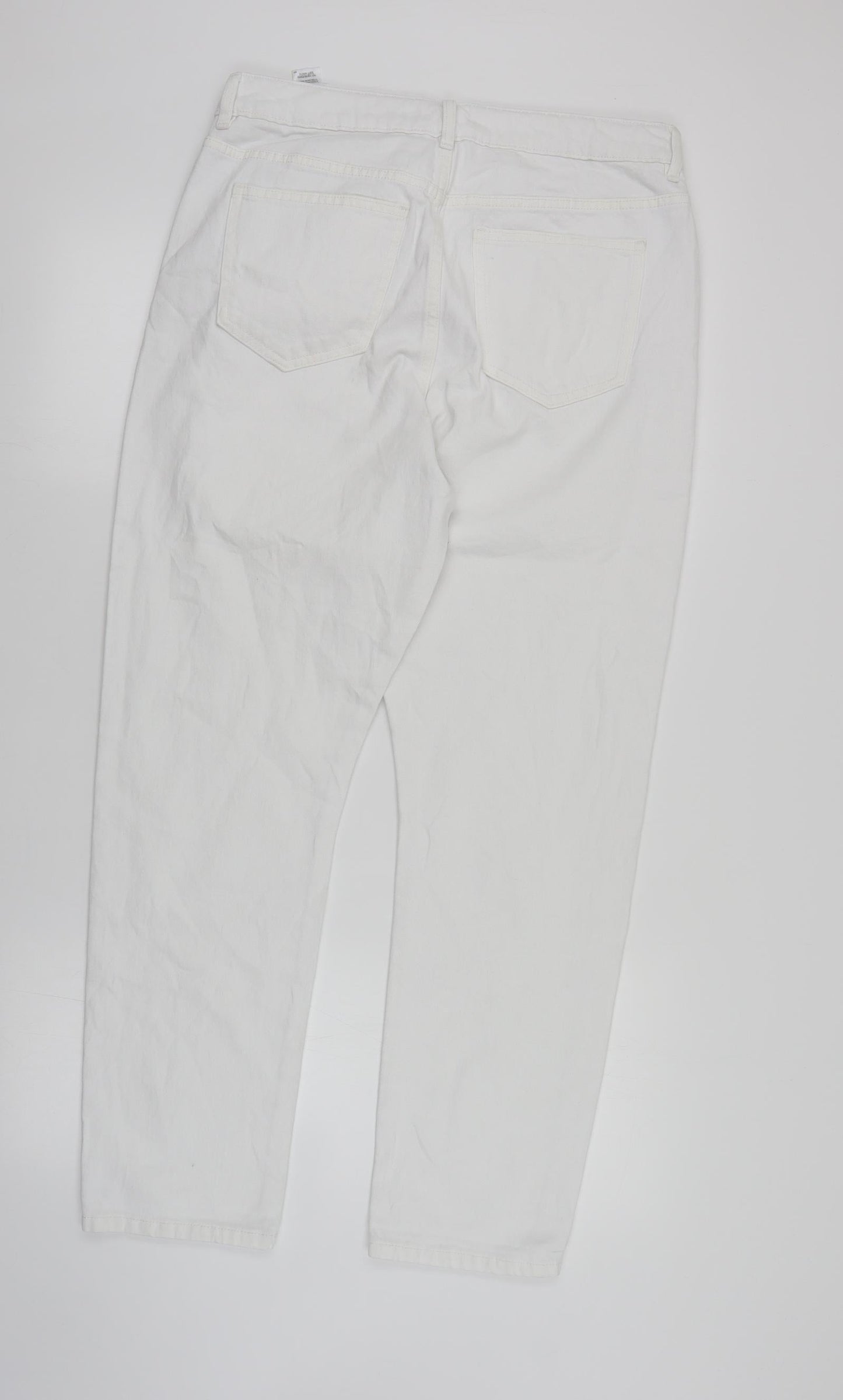 Marks and Spencer Womens White Cotton Mom Jeans Size 14 L27 in Regular Zip