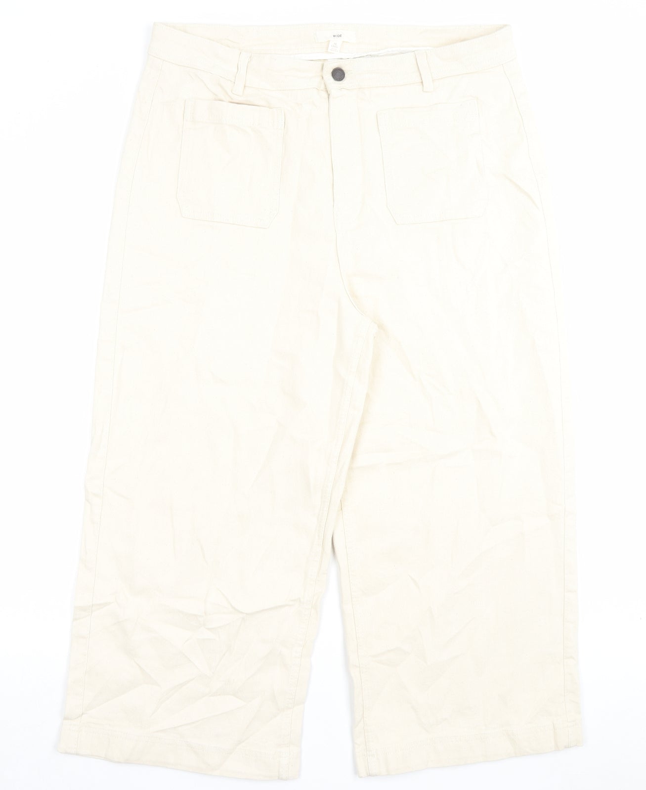 Marks and Spencer Womens Ivory Cotton Wide-Leg Jeans Size 18 L23 in Regular Button