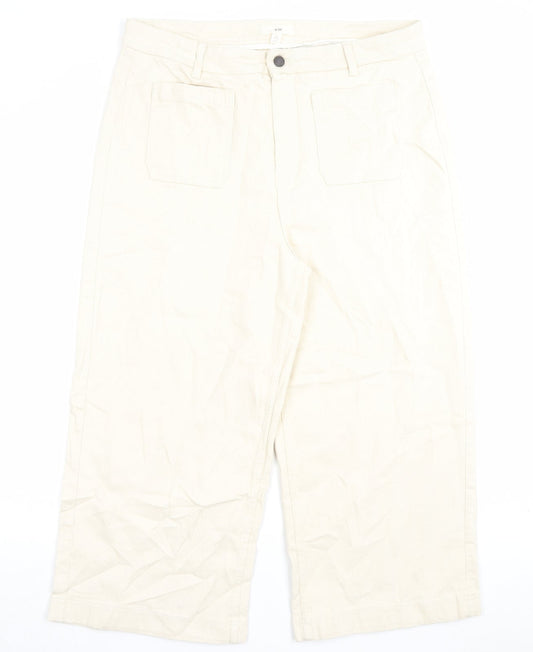 Marks and Spencer Womens Ivory Cotton Wide-Leg Jeans Size 18 L23 in Regular Button