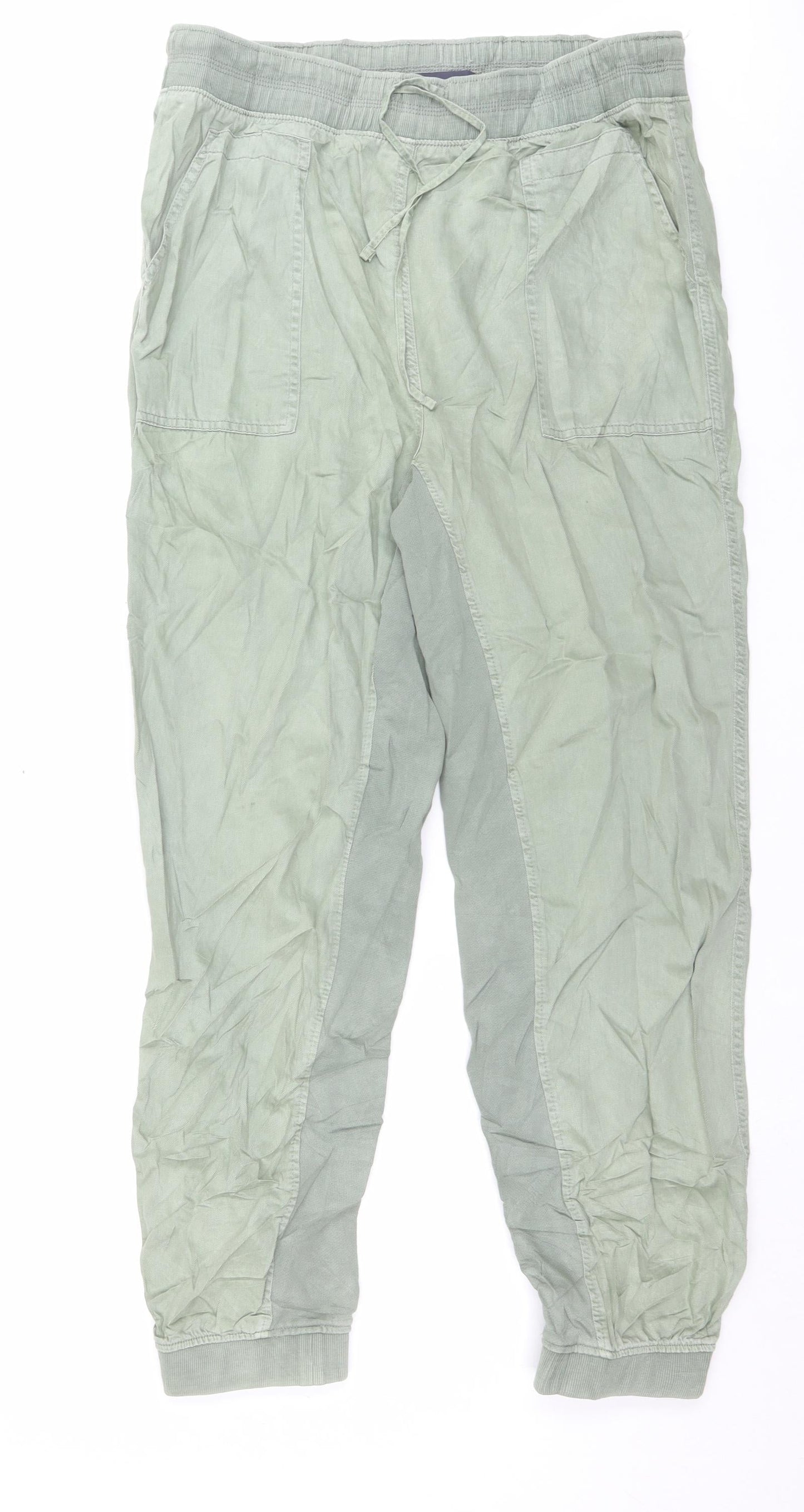 Marks and Spencer Womens Gold Cotton Trousers Size 18 L31 in Regular Drawstring