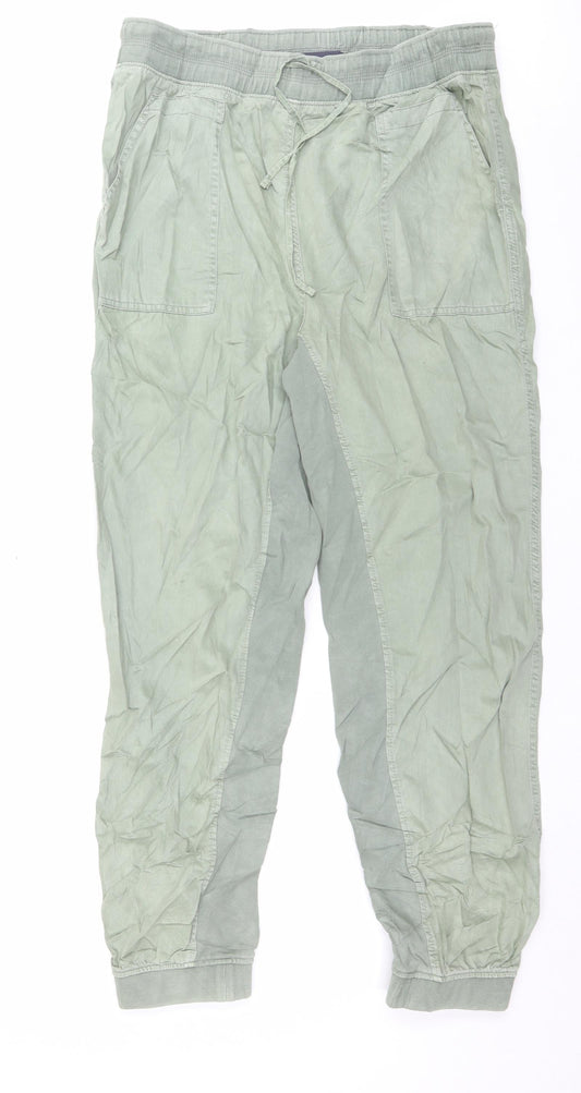 Marks and Spencer Womens Gold Cotton Trousers Size 18 L31 in Regular Drawstring