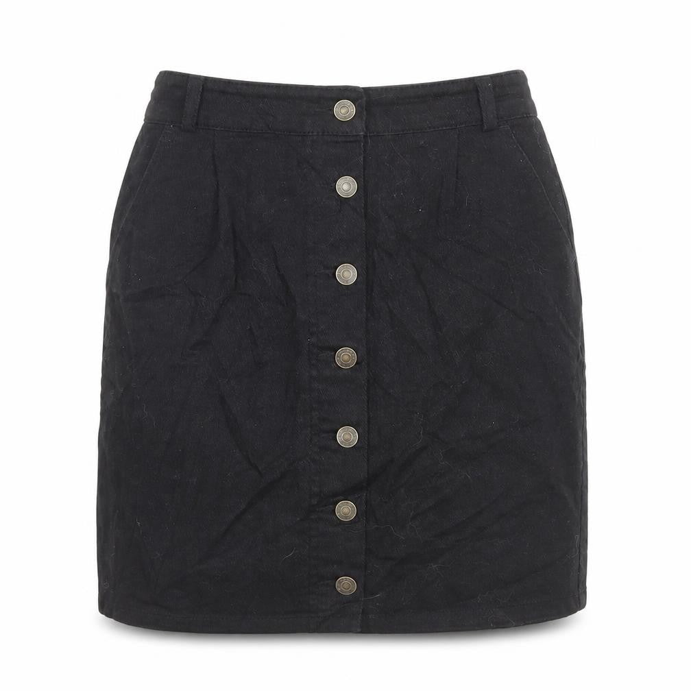 Ingni Womens Black Cotton A-Line Skirt Size M Button
