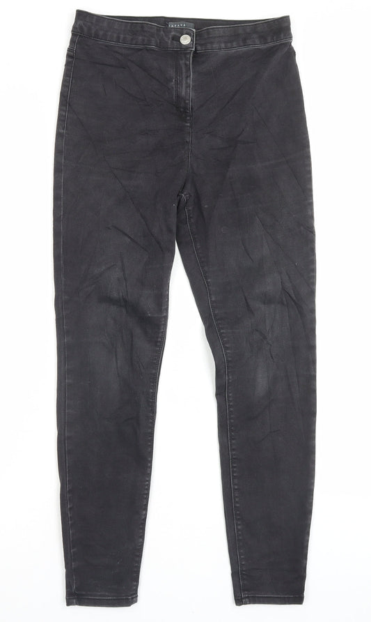 Papaya Womens Grey Cotton Skinny Jeans Size 12 L28 in Regular Button