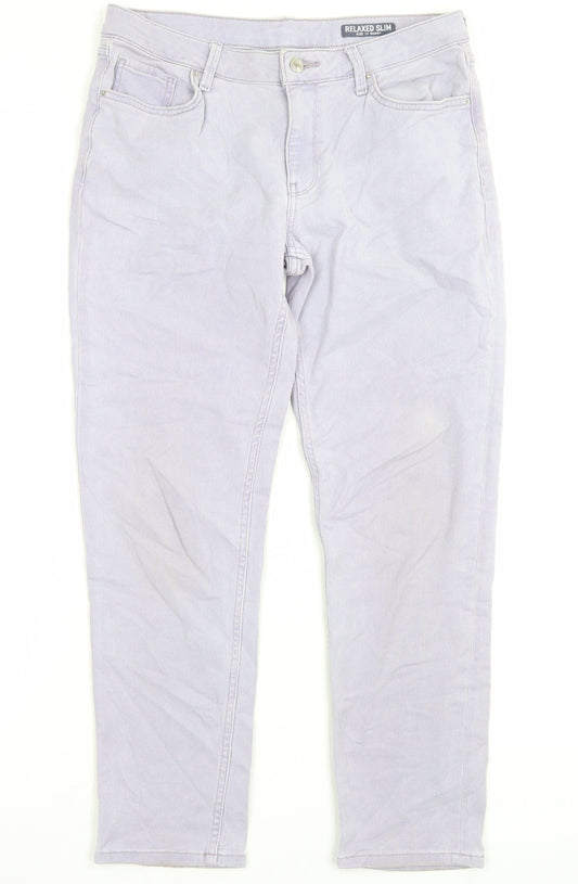Marks and Spencer Womens Purple Cotton Straight Jeans Size 12 L27 in Regular Button
