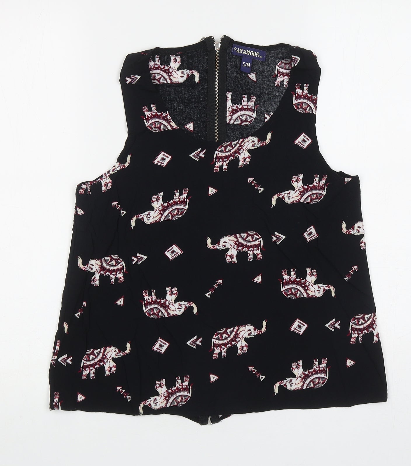 Paramour Womens Black Geometric Viscose Basic Tank Size S Scoop Neck - Elephants