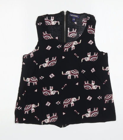 Paramour Womens Black Geometric Viscose Basic Tank Size S Scoop Neck - Elephants
