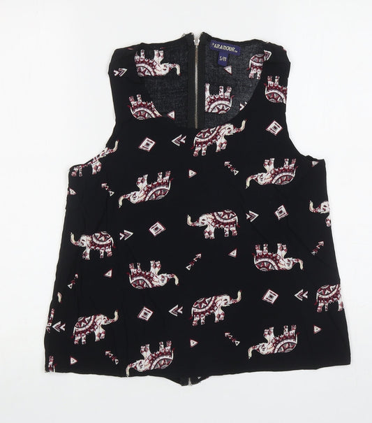 Paramour Womens Black Geometric Viscose Basic Tank Size S Scoop Neck - Elephants