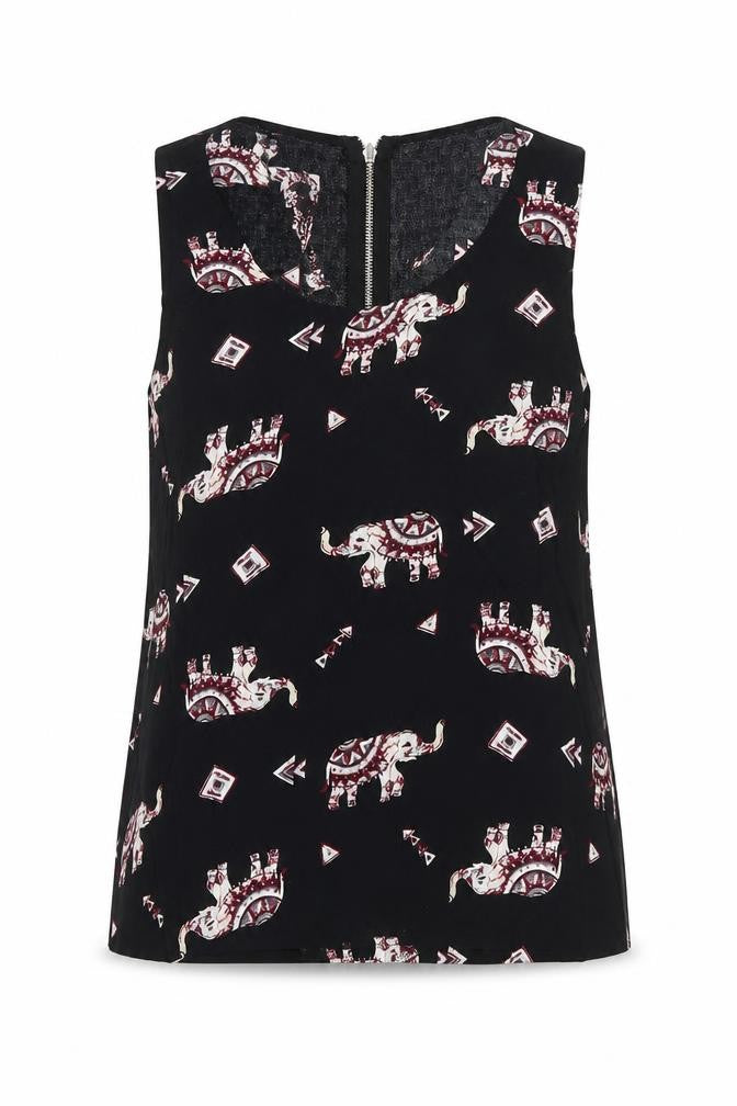 Paramour Womens Black Geometric Viscose Basic Tank Size S Scoop Neck - Elephants