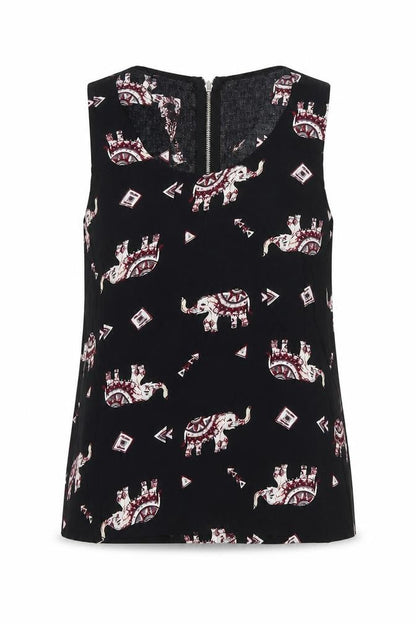 Paramour Womens Black Geometric Viscose Basic Tank Size S Scoop Neck - Elephants